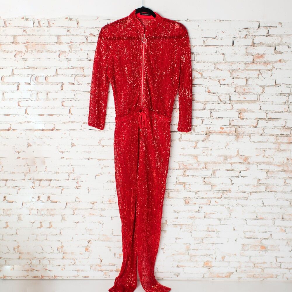Banjul Red Sequin Jumpsuit Women's Small